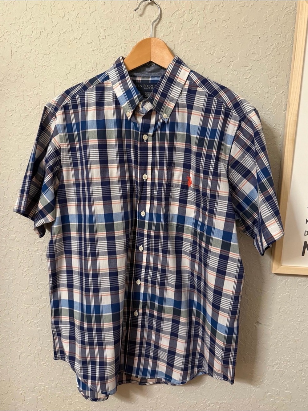 U.S. Polo Assn. Navy, White & Blue Plaid Short-Sleeve Button-Down Shirt